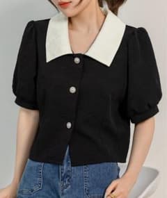 DAY CLOSET レディース半袖パフスリステンカラーエンボス加工ブラウスのサムネイル