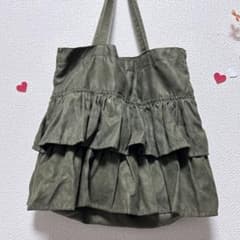 フリル付きオリーブグリーントートバッグのサムネイル