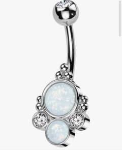 シルバー ボディピアス オパール風 へそピ ピアス軸サージカルステンレス