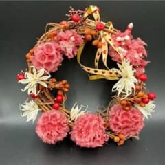ぽんぽん千日紅と野いばらの実のナチュラルリース (13cm)のサムネイル