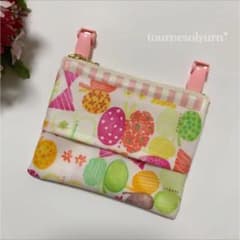 【受注製作】フタなし移動ポケット*カラフルちょうちょ × ピンクストライプのサムネイル