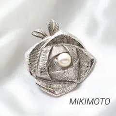 MIKIMOTO ミキモト あこや真珠 パール ブローチ 薔薇 ローズ MS刻印