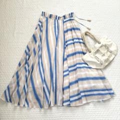 【GW限定値下げ】ヌキテパ ストライプフレアスカート コットンボイル ロング GW限定値下げ】ヌキテパ ストライプフレアスカート コットンボイル