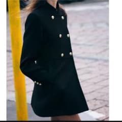 ZARA レディース ウールブレンドダブルブレストコート ネイビー - メルカリ