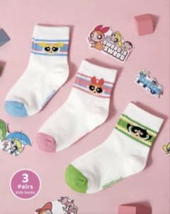 3 다리 세트 파워 퍼프 걸스 양말 양말 18~21㎝ 6세~9세