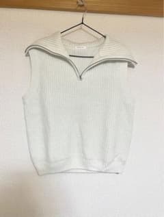 【美品】COLZA ハーフジップニットベスト オフホワイト　Lサイズのサムネイル