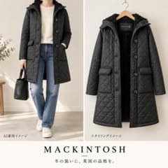 イエナ取扱】マッキントッシュ 裏ボアキルティングコート 黒 34 フード 