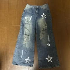 スター柄 ダメージ デニム ワイドパンツのサムネイル