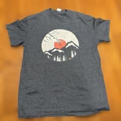 山とレコードのグラフィックTシャツ グレーのサムネイル