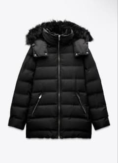 ZARA セミロング丈 フード付き ダウン ファーのサムネイル