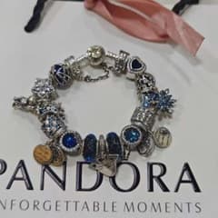 Pandora チャーム付きブレスレット シルバー/青 - メルカリ