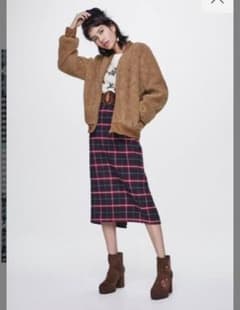 GU 【ネイビー】チェックナローミディスカート Sサイズ タグ付き未使用のサムネイル