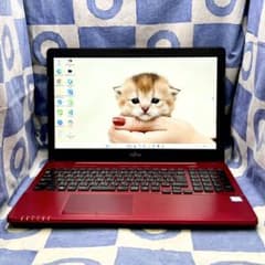 快速SSD256G☆大人気赤ノートPC♪ブルーレイ&カメラ！第7世代！Win11