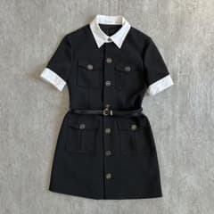 N.FRAME 半袖ミニワンピース 金ボタン ベルトループ クラシカル 黒 S