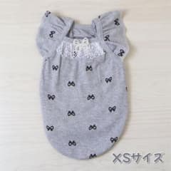 犬服 フリル レース リボン柄 グレー XSサイズのサムネイル