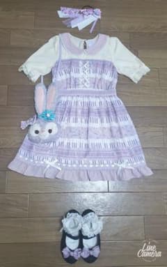 130cm美品☆アクシーズファムキッズ♪襟つきピアノ鍵盤柄重ね着風ワンピースのサムネイル