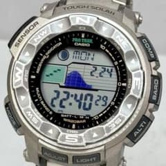 Excellent condition PRO TREK PRW-2500T radio solar watch with metal band and titanium