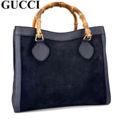 美品✨GUCCI グッチ バンブー ダイアナ トートバッグ ネイビー 
