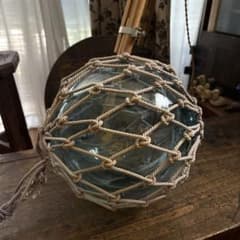 特大25cm】ヴィンテージ 浮ガラス 浮き玉 吹きガラス 網付レトロ 