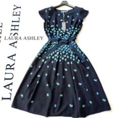 新品 LAURA ASHLEY花柄ワンピース ネイビー リボンベルト 9 日本製 新品 LAURA ASHLEY花柄ワンピース ネイビー リボンベルト 9 日本製