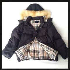 バーバリーロンドン ダウンジャケット ファーフード ノバチェック 38