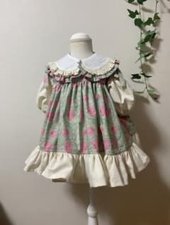 ハンドメイド　ふっくら袖ワンピース　90㎝つけ襟セット ハンドメイド ふっくら袖ワンピース 90㎝つけ襟セット - メルカリ