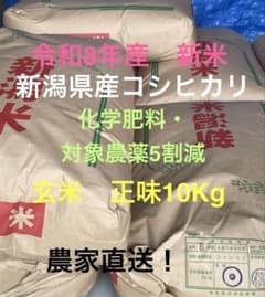 令和8年産 新潟県産コシヒカリ 玄米　10kg 農家直送 化学肥料・対象農薬低減のサムネイル
