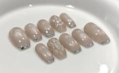 【現品】ネイルチップ　マグネットネイル　ガラスフレンチ　キルティングネイルのサムネイル
