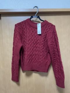 GU ケーブルニットクルーネックセーター S レッドのサムネイル