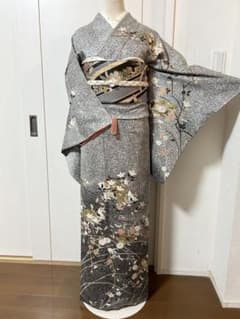 美品　裄丈長め68cm たたき染め　　正絹訪問着　フルセット4点