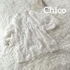 치코 * 반소매 시아 블라우스 꽃 무늬 자수 화이트 귀여운 트렌드 세련된 여름 하오리