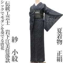 ゆめsaku夏着物 正絹 紗 伝統工芸士 岩下江美佳落款 居敷当て付 小紋P99 ゆめsaku夏着物 正絹 紗 伝統工芸士 岩下江美佳落款 居敷当て付 小紋