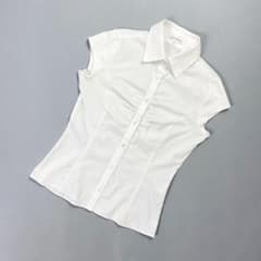美品 ナラカミーチェ 半袖ギャザーシャツブラウス フレンチ袖 白 0 