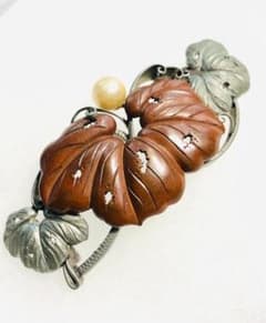 帯留　時代物　金工　パール　蔦　瓜　葉　アンティークのサムネイル