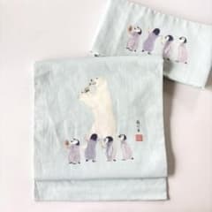 さ*た様 名古屋帯の作り帯ペンギンとホッキョクグマ アイスブルー夏