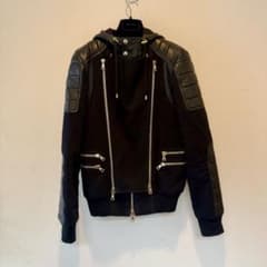 BALMAIN バイカー レザー切替 フーデット ダブルライダース バルマン 