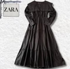 【ZARA】セーラーカラー ワンピース 黒 ロング丈 コットン100％ M 長袖のサムネイル