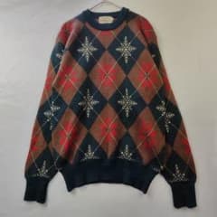ニット　アーガイル　スノーフレーク　ウール　80s　90s　茶　赤　緑　S位