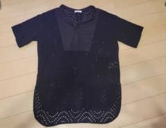 黒 透かし編み 半袖Tシャツのサムネイル