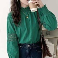グリーン　レース　ブラウスのサムネイル