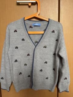 トラクター刺繍グレーカーディガン90/120セットのサムネイル