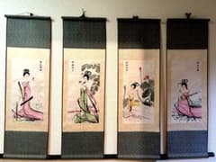 中国 四大美人 西施 貴妃 貂蟬 昭君 美人図 掛け軸 4本セット 人物絵