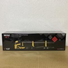MINI GT メルセデスベンツ アクトロス イエロー w/ カー キャリアー