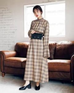 moussy フレアスリーブチェックワンピースのサムネイル