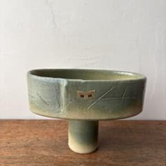 いけばな 花器 脚付き水盤 楕円形 グリーン 万古焼 小原流 草月 古流