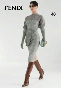 美品【FENDI】フェンディ ベルト付FF金具 千鳥格子 ウールドレスワンピース 美品【FENDI】フェンディ ベルト付FF金具 千鳥格子 ウールドレス
