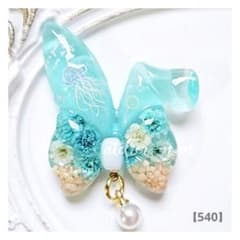 540】うさ耳リボン×海 レジンヘアゴム ハンドメイド - メルカリ