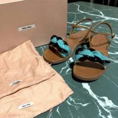 美品 ミュウミュウ miumiu フラットサンダル アンクルストラップ
