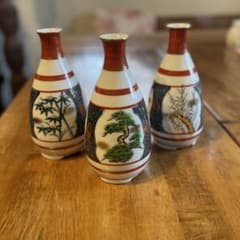 九谷焼 徳利 【3本セット】赤絵金彩 色絵 松竹梅 高さ15cm 酒器
