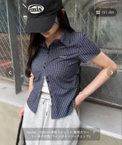 チェック柄 半袖シャツ ラインストーン付きのサムネイル